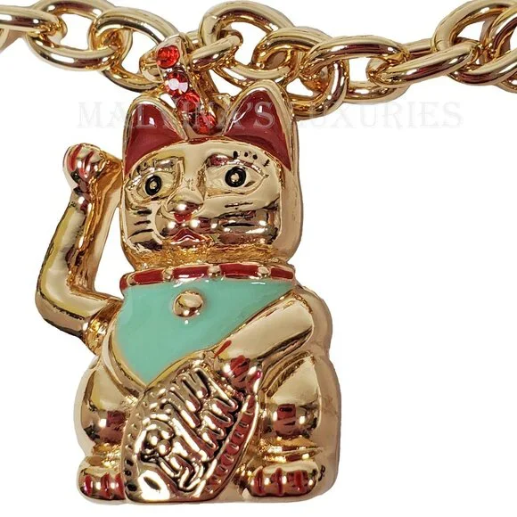 BETSEY JOHNSON PENDANT NECKLACE & EARRINGS SET LUCKING OUT LUCKY CAT - Picture 8 of 9